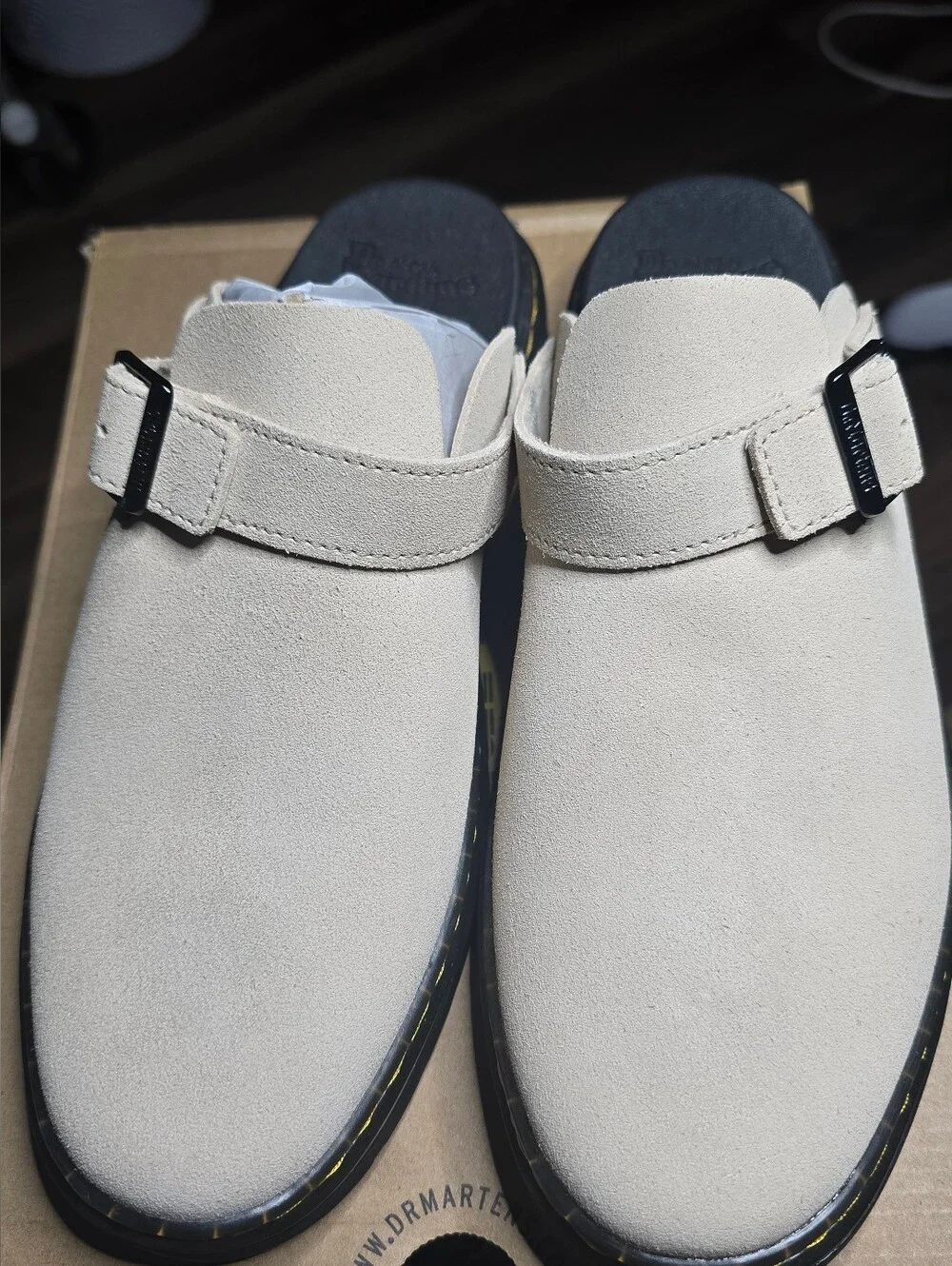Dr. Martens Unisex Warm Sand Suede Slip-On Clog with Adjustable Strap 11M/12W